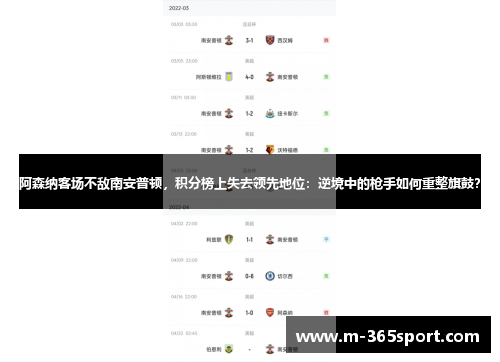 阿森纳客场不敌南安普顿，积分榜上失去领先地位：逆境中的枪手如何重整旗鼓？
